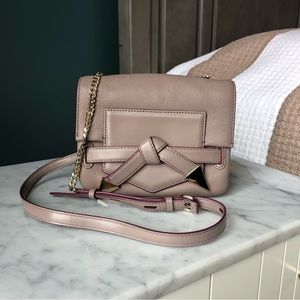 Karl Lagerfeld Leather Crossbody Bag in Grey / Purple with Silver Chain Strap